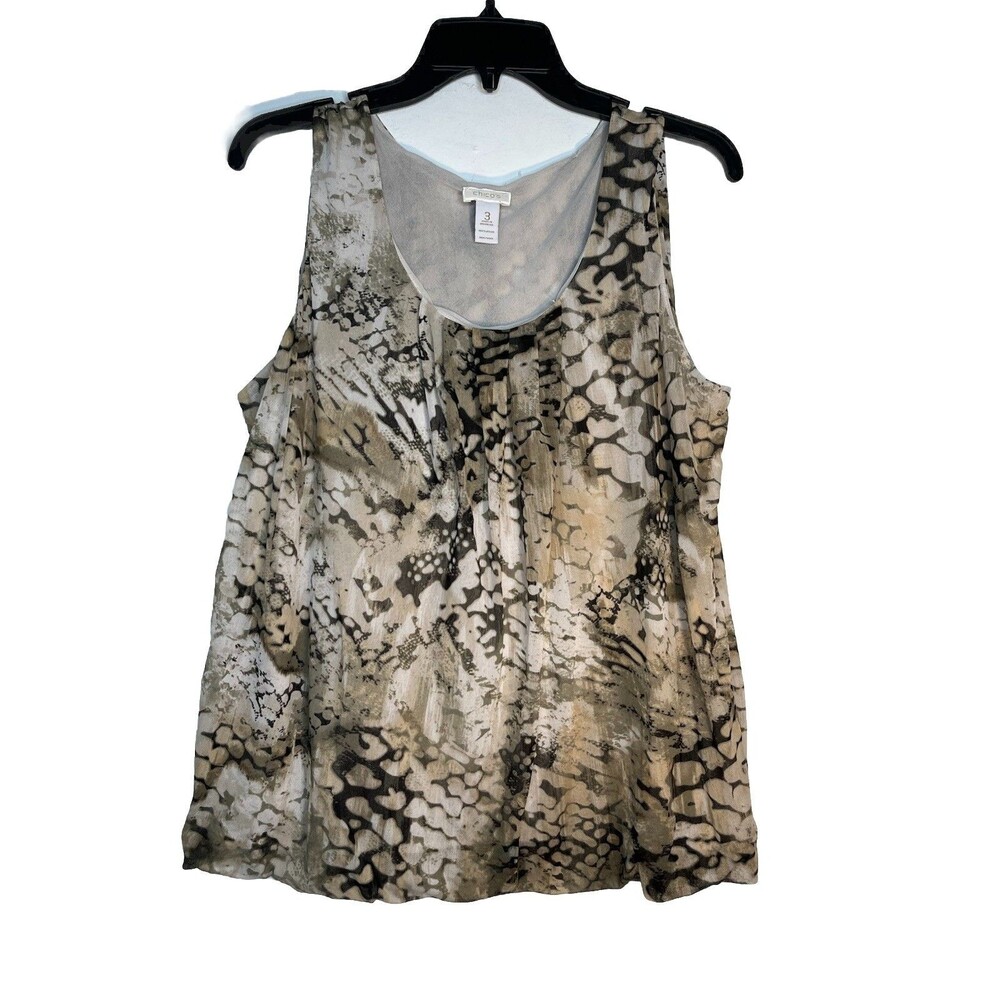 Chicos Size 3 Mesh Tank Layered Snake Print Animal  Short sleeve blouse (13)